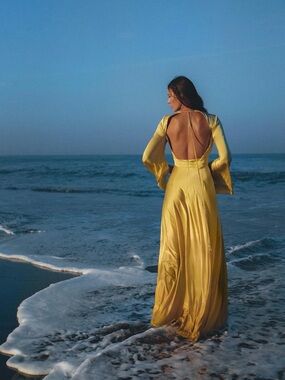Yellow Open-Back Silk Maxi Dress